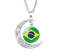 GONMFKM Collar De Bandera De Brasil De Moda - Patrón Vintage Luna Creciente Encanto Colgante Cadena De Clavícula, Mapa De América Del Sur Accesorios De Regalo De Joyería Para Mujeres Hombres Gargant