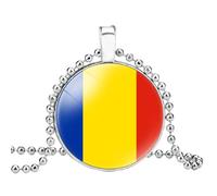 GONMFKM Collar De Bandera De Rumania De Moda - Gargantilla De Cuentas Con Colgante De Cabujón De Vidrio Con Dije De Moda, Cadena De Suéter De Joyería, Accesorios De Regalo Para Mujeres Y Hombres, Bl
