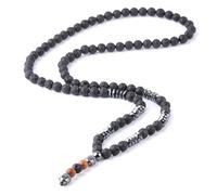 GONMFKM Collar De Piedra Elegante Piedra Natural Collares De Mala De Lava Negra para Hombres Cuentas De Madera De Hematita De 8 Mm 7 Chakras Joyería De Rosario De Yoga De Buda, Accesorios Creativos