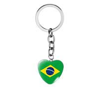 GONMFKM Llavero De La Bandera De Brasil De La Moda Bandera Nacional Creativa Encanto De Vidrio Del Corazón Llavero Para Hombres Mujeres Llavero Joyería De Cumpleaños Accesorios De Regalo, Llavero De
