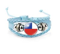 GONMFKM Pulsera De La Bandera De Chile De Moda - Brazaletes Tejidos De Cuero Trenzado Con Cúpula De Vidrio Nacional, Pulseras Hechas A Mano Accesorio De Joyería Ropa Diaria Para Fiestas Accesorios D