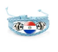GONMFKM Pulsera Trenzada Con Bandera De Paraguay De Moda Trenza Colorida Hecha A Mano Bandera Nacional Piedra Del Tiempo Pulsera Tejida Ajustable, Recuerdo Novedad Joyería Trenzada Hecha A Mano Mult