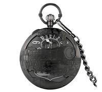 GONMPJZR Reloj Vintage, Reloj de Bolsillo con Movimiento Musical, manivela de Cuarzo, Reloj con música, Reloj Colgante con Cadena, Regalos de Feliz Año Nuevo(Black)