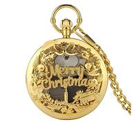 GONMPJZR Reloj Vintage, Reloj de Bolsillo con Movimiento Musical, manivela de Cuarzo, Reloj con música, Reloj Colgante con Cadena, Regalos de Feliz Año Nuevo(Gold)