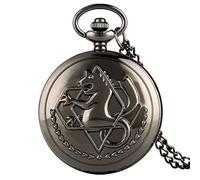 GONMPJZR Reloj Vintage, Reloj de Cuarzo Plateado Retro de Bolsillo Moda for Hombres Anime japonés Fullmetal Alchemist Collar Relojes Regalo for niños Cadena de 80 cm(Hollow 80cm Chain)