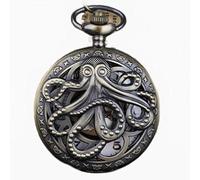 GONMPJZR Reloj Vintage, Vintage Octopus Hollow Half Hunter Reloj de Bolsillo de Cuarzo Steampunk Negro con Cadena de Collar Negro-Rojo(Bronze Gold)