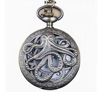 GONMPJZR Reloj Vintage, Vintage Octopus Hollow Half Hunter Reloj de Bolsillo de Cuarzo Steampunk Negro con Cadena de Collar Negro-Rojo(Bronze White)