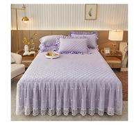 Gonna per Letto Matrimoniale Falda de Cama Ropa algodón Acolchado Encaje Bordado Volantes Funda colchón Colcha Fundas Almohada 1/3 Uds(Light Purple,1pcs Skirt 180 x 220)