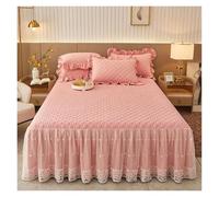 Gonna per Letto Matrimoniale Falda de Cama Ropa algodón Acolchado Encaje Bordado Volantes Funda colchón Colcha Fundas Almohada 1/3 Uds(Pink,1pcs Skirt 200 x 220)