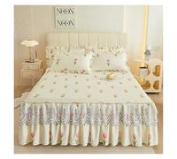 Gonna per Letto Matrimoniale Juego de Cama Estampado con Adornos Encaje, Falda, Funda Almohada, Funda colchón Antideslizante, algodón y cómodo, 1 ud(Color 15,1PC 180cmx200cm)