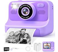 Gontence Camara Fotos Infantil, 2,4" Selfie Camara Fotos Infantil Instantanea con Tarjeta de 32G y Papel de Impresión, Juguetes Regalo niña niño 3 a 12 años (Morado)