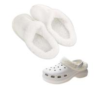 GONZTEL 1 Pare Plantillas Repuesto de Piel Blanca para Zuecos Crocs Mujer, con Forro Polar Cálido para Crocs Blanco Invierno
