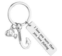 GONZTEL 1 pieza Llavero de Pesca - Llavero "I love you more than you love fishing"Regalo para Papá, Novio, Esposo, Comprometido, Cumpleaños, Navidad