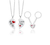 GONZTEL Pack de 4 Collares y Llaveros con Colgante de Corazón, Regalo para Hermanas, Mejores Amigas, Hermana Mayor y Pequeña, Ideal para Cumpleaños, Navidad
