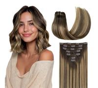 GOO GOO Extensiones Adhesivas Pelo Natural, 20cm 50g 7pcs, 4/27/4 Brun Chocolat à Blond Caramel, Extensiones de cabello humano Natural auténtico
