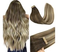 GOO GOO Extensiones Adhesivas Pelo Natural, 30cm 20pcs 40g Marrón Nogal a Castaño Ceniza y Rubio Blanquecino, Remy Cinta en Extensiones de cabello, Remy Extensiones de Cabello Natural Humano Auténtico