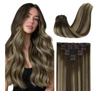 GOO GOO Extensiones Adhesivas Pelo Natural, 30cm 85g 7pcs, 4/26/4 Marrón Chocolate a Rubio Miel, Extensiones de cabello humano Natural auténtico