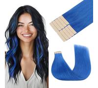 GOO GOO Extensiones Adhesivas Pelo Natural, 35cm 10pcs 25g, Extensiones de Cabello de Colores, Extensiones de Pelo con Cintas Invisibles Humano Auténtico Remy, Azul