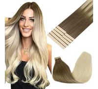 GOO GOO Extensiones Adhesivas Pelo Natural, 35cm 10pcs 25g Marrón Ceniza a Rubio Platino, Extensiones de Cabello Natural, Extensiones de Pelo con Cintas Invisibles Humano Auténtico Remy