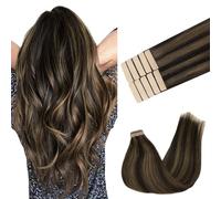 GOO GOO Extensiones Adhesivas Pelo Natural, 35cm 10pcs 25g Marrón Oscuro a Castaño Extensiones de cabello, Remy Cinta en Extensiones de cabello, Remy Extensiones de Cabello Natural Humano Auténtico