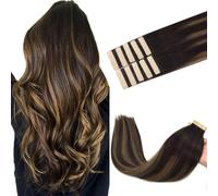 GOO GOO Extensiones Adhesivas Pelo Natural, 35cm 10pcs 25g Marrón Oscuro Mezcla de Castaño Extensiones de cabello, Remy Extensiones de Cabello Natural Humano Auténtico