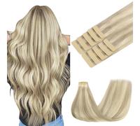 GOO GOO Extensiones Adhesivas Pelo Natural, 35cm 10pcs 25g Rubio Cenizo a Rubio Platino Extensiones de Cabello Invisible, Remy Extensiones Pelo Natural Humano Auténtico Suave y Sedoso