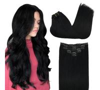 GOO GOO Extensiones Adhesivas Pelo Natural, 35cm 120g 7pcs, 1 Negro Azabache, Extensiones de cabello humano Natural auténtico