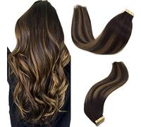 GOO GOO Extensiones Adhesivas Pelo Natural, 35cm 20pzs 50g Balayage Marrón Oscuro a Marrón Castaño, Extensiones de Cabello Invisible, Remy Extensiones Pelo Natural Humano Auténtico Suave y Sedoso