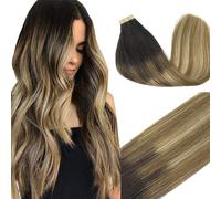 GOO GOO Extensiones Adhesivas Pelo Natural, 35cm 20pzs 50g Balayage Marrón Oscuro a Rubio Cenizo, Extensiones de Cabello Invisible, Remy Extensiones Pelo Natural Humano Auténtico Suave y Sedoso