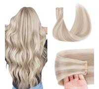 GOO GOO Extensiones Adhesivas Pelo Natural, 35cm 20pzs 50g Rubio Cenizo a Rubio Platino, Extensiones Pelo Natural Suave y Sedoso Pelo Humano Auténtico Remy Extensiones de Cabello Invisible