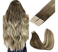 GOO GOO Extensiones Adhesivas Pelo Natural, 40cm 10pcs 25g Marrón Nogal a Castaño Ceniza y Rubio Blanquecino Extensiones de cabello, Remy Extensiones de Cabello Natural Humano Auténtico
