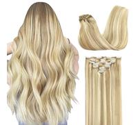 GOO GOO Extensiones Adhesivas Pelo Natural, 40cm 120g 7pcs, 18A/613A Dorado Rubio Claro, Extensiones de cabello humano Natural auténtico
