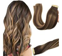 GOO GOO Extensiones Adhesivas Pelo Natural, 40cm 20pzs 50g Balayage Marrón Chocolate a Rubio Caramelo, Extensiones Pelo Natural Pelo Humano Auténtico Remy Extensiones de Cabello Invisible