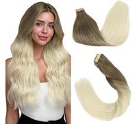 GOO GOO Extensiones Adhesivas Pelo Natural, 40cm 20pzs 50g Marrón Cenizo a Rubio Platino Extensiones de Cabello Natural, Extensiones de Pelo con Cintas Invisibles Humano Auténtico Remy