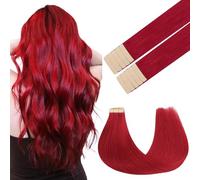 GOO GOO Extensiones Adhesivas Pelo Natural, 45cm 10pcs 25g, Rojo Extensiones de Cabello de Colores, Extensiones de Pelo con Cintas Invisibles Humano Auténtico Remy
