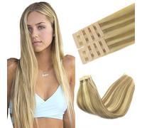 GOO GOO Extensiones Adhesivas Pelo Natural, 45cm 10pcs 25g Rubio Claro Rubio Dorado Extensiones de cabello, Remy Cinta en Extensiones de cabello, Remy Extensiones de Cabello Natural Humano Auténtico