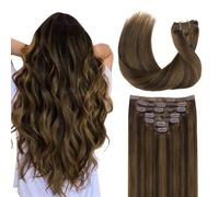 GOO GOO Extensiones Adhesivas Pelo Natural, 45cm 120g 7pcs, 2C/4E/6C remolino de azúcar moreno, Extensiones de cabello humano Natural auténtico