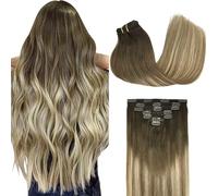 GOO GOO Extensiones Adhesivas Pelo Natural, 45cm 120g 7pcs, 3/8/613 Marrón Nogal a Castaño Ceniza y Rubio Blanquecino, Extensiones de cabello humano Natural auténtico