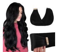 GOO GOO Extensiones Adhesivas Pelo Natural, 45cm 20pcs 50g Negro Azabache, Remy Cinta en Extensiones de cabello, Remy Extensiones de Cabello Natural Humano Auténtico