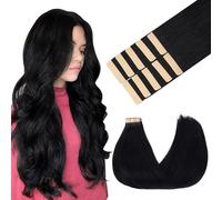 GOO GOO Extensiones Adhesivas Pelo Natural, 50cm 10pcs 30g Negro Azabache Extensiones Adhesivas de cabello, Remy Cinta en Extensiones de cabello, Extensiones de cabello humano Natural auténtico