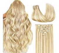 GOO GOO Extensiones Adhesivas Pelo Natural, 50cm 120g 7pcs, 18D/22F Rubio Sucio Mechas, Extensiones de cabello humano Natural auténtico