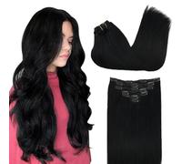 GOO GOO Extensiones Adhesivas Pelo Natural, 55cm 120g 7pcs, 1 Negro Azabache, Extensiones de cabello humano Natural auténtico