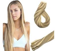 GOO GOO Extensiones Adhesivas Pelo Natural, 55cm 20pzs 50g Rubio Claro Mezclado con Rubio Dorado, Extensiones de Cabello Natural, Extensiones de Pelo con Cintas Invisibles Humano Auténtico Remy