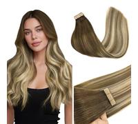 GOO GOO Extensiones Adhesivas Pelo Natural, 60cm 20pcs 50g Marrón Nogal a Castaño Ceniza y Rubio Blanquecino Extensiones de cabello, Remy Extensiones de Cabello Natural Humano Auténtico