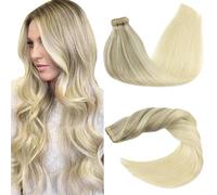 GOO GOO Extensiones Adhesivas Pelo Natural, 60cm 20pzs 50g Balayage Rubio Cenizo a Rubio Dorado y Rubio Platino, Extensiones de Cabello Natural, Extensiones de Pelo con Cintas Humano Auténtico Remy