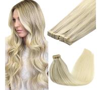 GOO GOO Extensiones Adhesivas Pelo Natural, 60cm 40pcs 100g Rubio Ceniza a Rubio Dorado y Rubio Platino Extensiones de cabello, Remy Extensiones de Cabello Natural Humano Auténtico