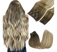 GOO GOO Extensiones con clip de pelo real, 50 cm, 150 g, 9 unidades, 3/8/613 rubio degradado