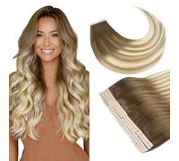 GOO GOO Extensiones de cabello con tiras adhesivas, 45cm 100g 20pcs, 3/8/613 Marrón Nogal a Castaño Ceniza y Rubio Blanquecino, Ruban adhésif de 8 cm de large