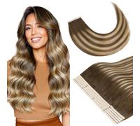 GOO GOO Extensiones de cabello con tiras adhesivas, 45cm 100g 20pcs, 4/27/4 Marrón Chocolate a Rubio Caramelo, Cinta adhesiva de 8 cm de ancho, cinta adhesiva transparente