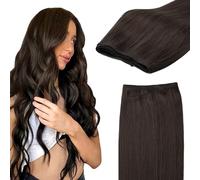 GOO GOO Extensiones de Cabello Pelo con Trama Cabello Humano Cosido Extensiones de Pelo Liso Suave Cabello Humano 50cm 100g #2A Castaño Oscuro Claro